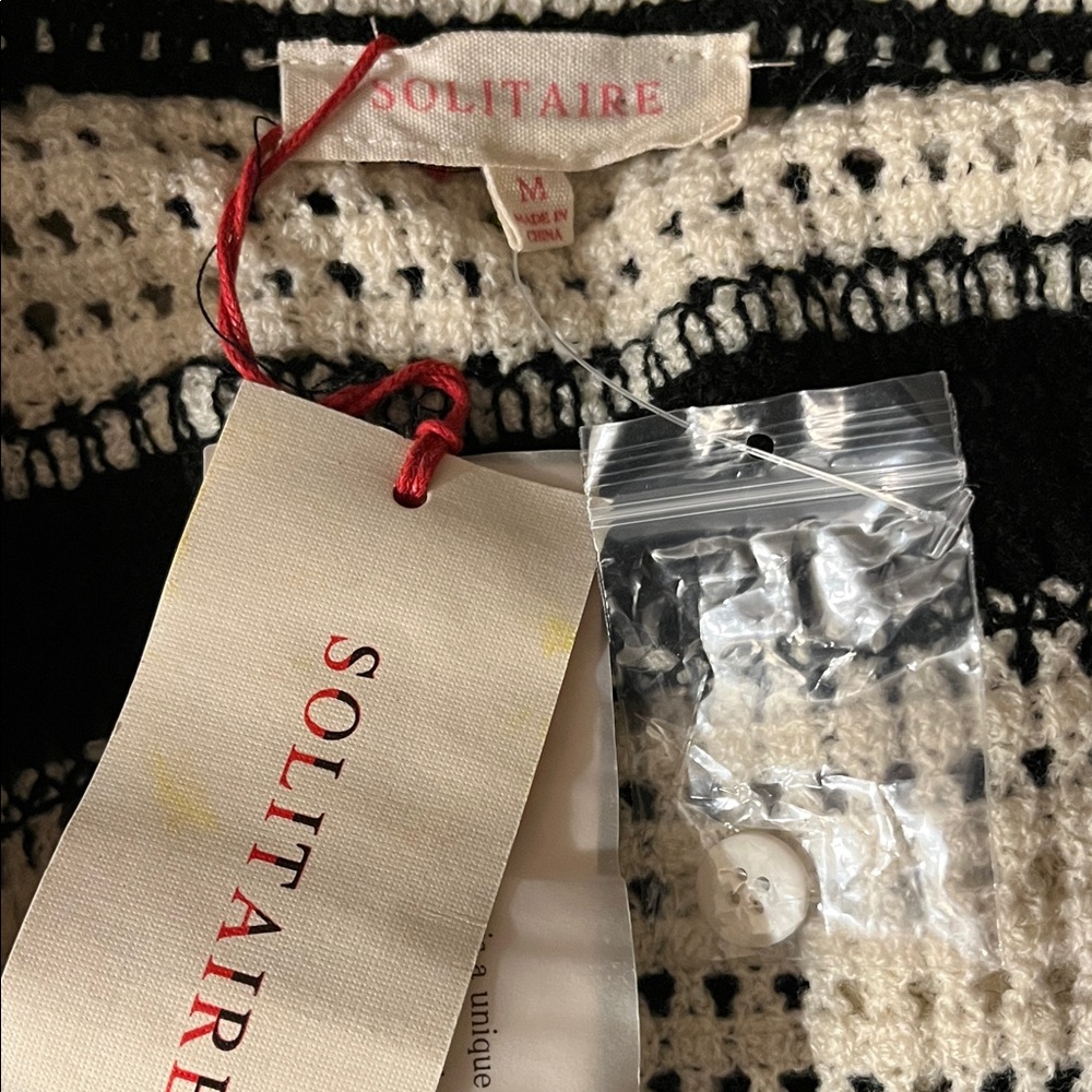 Solitaire Striped Crochet Cardigan Short sleeve Boho Style sz M - Picture 8 of 8